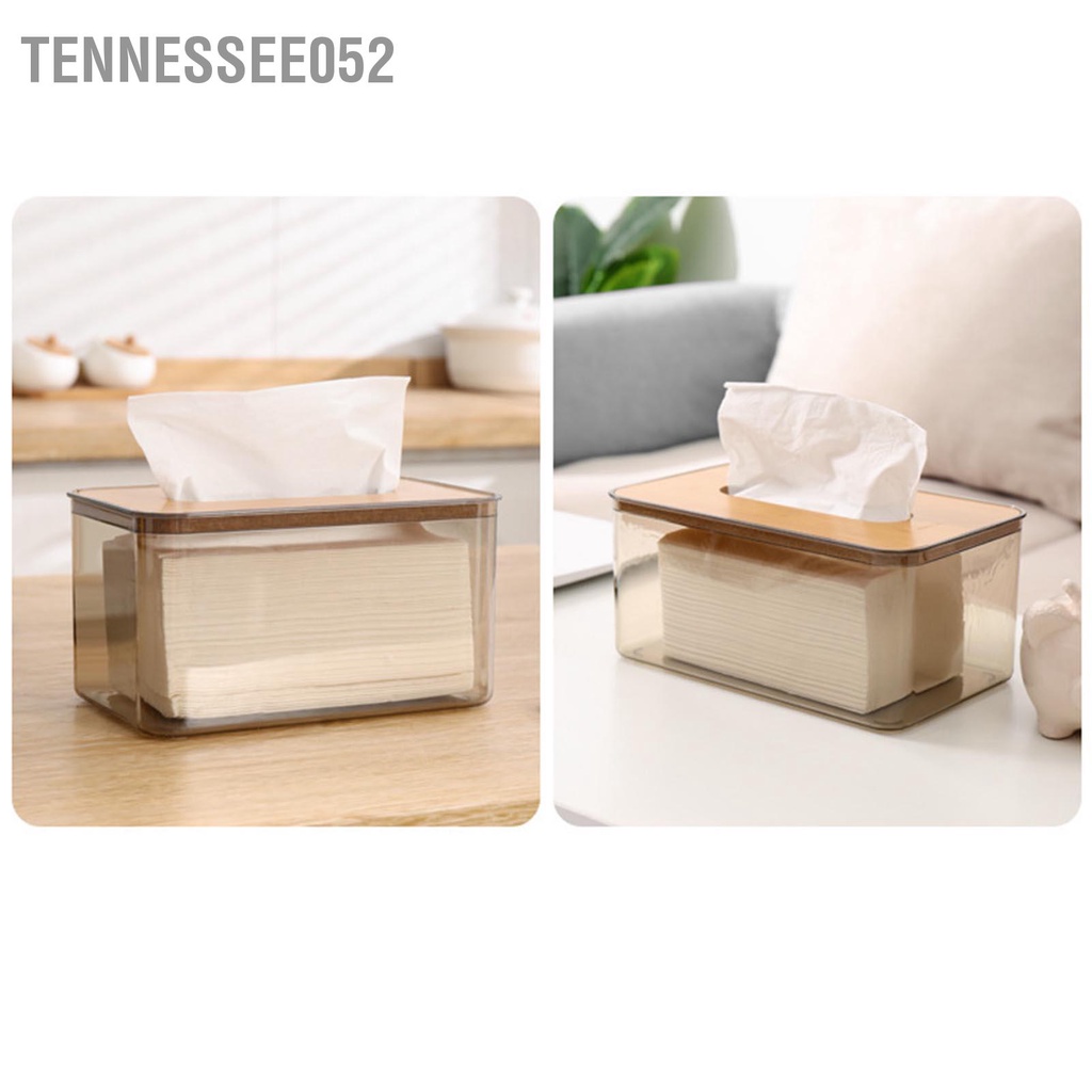 [Hàng Sẵn] Hộp Đựng Khăn Giấy Ăn Nhựa Trong Suốt Nắp Tre Gỗ Phong cách tối giản trang trí phòng khách Phòng ăn【Tennessee052】