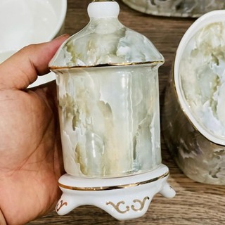 Hũ tăm sứ vân đá | lọ đựng tăm vân đá 3d chất liệu sứ cao cấp | hũ sứ có nắp đậy vân đá cao cấp-avihome