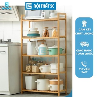 Kệ Bếp Đa Năng, Kệ Lò Vi Sóng Lò Nước Xoong Nội Gỗ Tre Kiểu Hàn