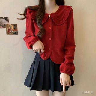 [Ginie] Miễn Phí Vận Chuyển Nhanh Áo Sweater Cổ Búp Bê Màu Đỏ Giáng Sinh Nhẹ Nhàng Cỡ Lớn Phong Cách Phương Tây Cho Nữ Giới