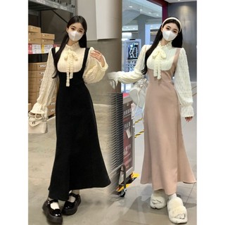 【Bess's house】váy body dáng dài，Đầm Hai Dây，váy kiểu pháp，váy tiểu thư sang chảnh，Đầm Đuôi Cá Dáng Ôm Màu Sắc Tương Phản Thời Trang Thu Đông Xinh Xắn Cho Nữ，váy sang chảnh，Váy Liền，váy babydoll dáng dài，váy 2 dây dáng dài，chân váy，Váy Nữ