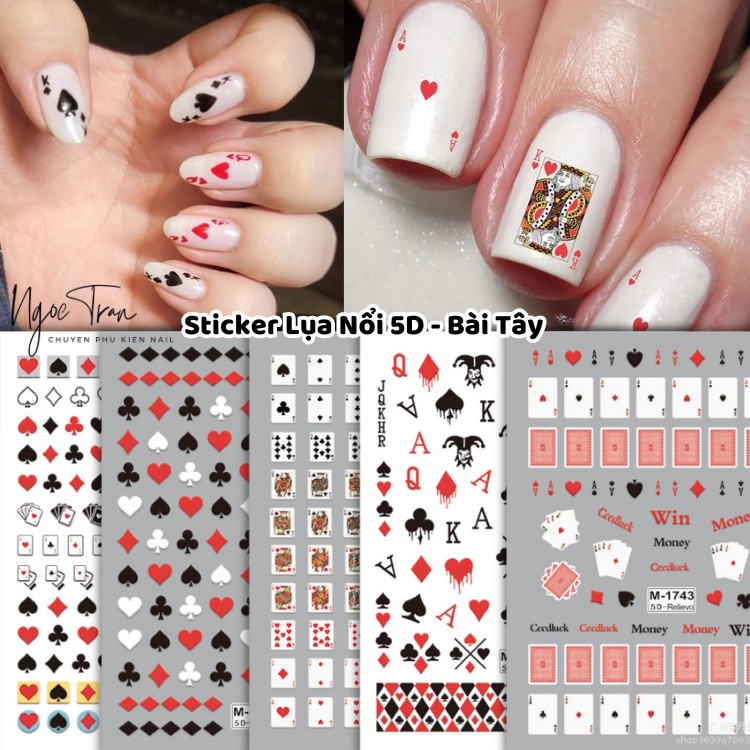 Sticker Lụa Nổi 5D | Bài Tây Mới 2025 | Hình Dán Móng Tay