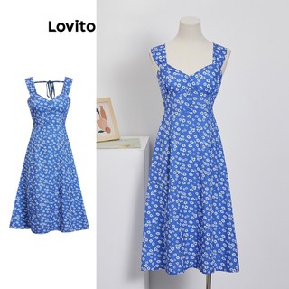 Đầm Lovito buộc sau xếp nếp hoa nhí thường ngày cho nữ L74ED314