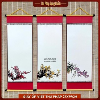 Giấy viết thư pháp, liễn giấy ốp in tranh Thư Pháp Dụng Phẩm 27x79cm chưa gồm nẹp treo - Set 05 tờ