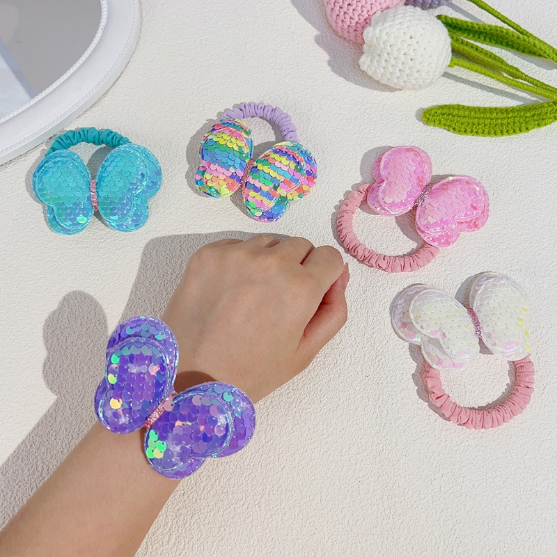 1 Dây Cột Tóc Cao Su Đính sequin Hình Bướm Màu Kẹo Ngọt Thời Trang Cho Bé Gái