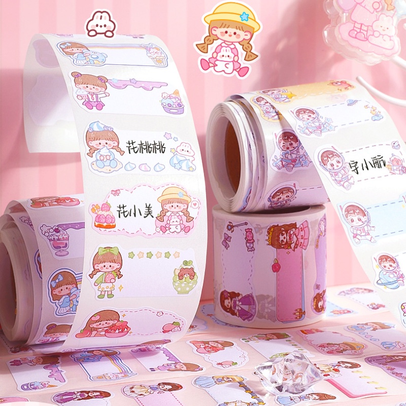 Cuộn 300 Nhãn Dán Ghi Tên Tự Dính Họa Tiết Hoạt Hình Dễ Thương Cho Trẻ Mẫu Giáo