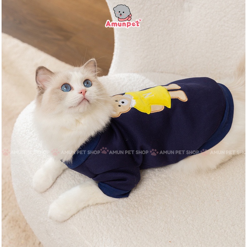 Áo Nỉ Cho Chó Mèo Chất Dày Thêu Gấu Quần Áo Mùa Đông Ấm Áp Thời Trang Cho Thú Cưng Amun Pet