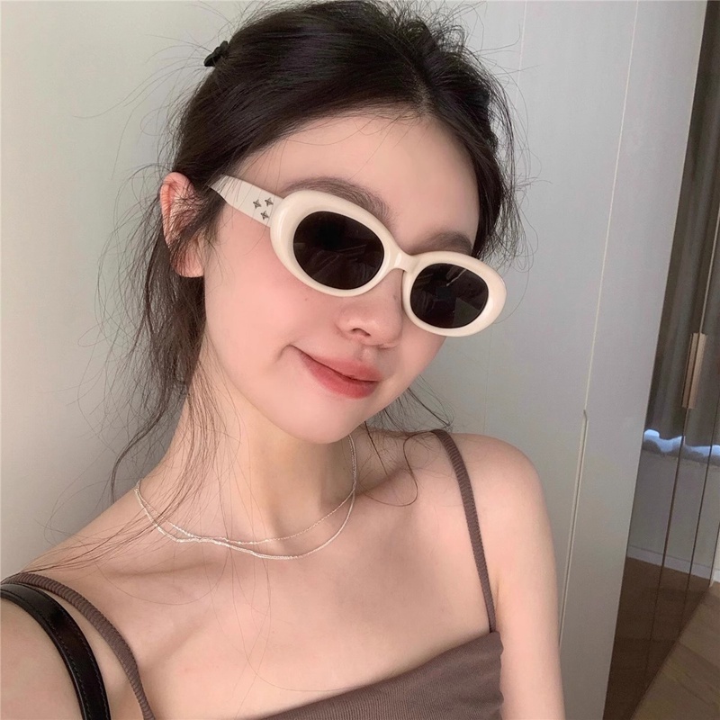 Kính Mát Hình oval Gọng Kim Loại Đen Chống Tia uv400 Thời Trang Cho Nam Nữ