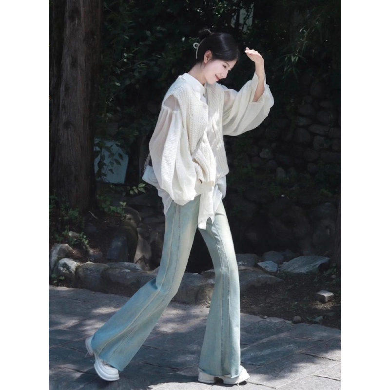 Bộ Áo Sơ Mi Dài Tay + Áo Khoác vest Xinh Xắn Dành Cho Nữ