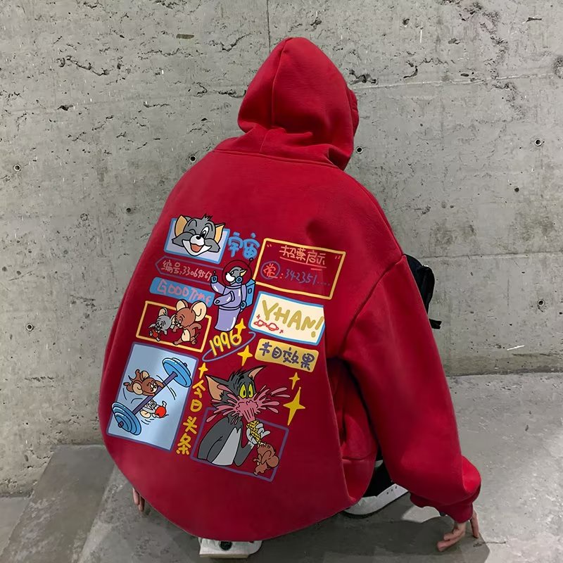 M-5XLáo khoác nam hoodie cotton Nhung Dày Tay Dài In Họa Tiết Hoạt Hình Mèo Và Chuột Thời Trang Cho Cặp Đôi