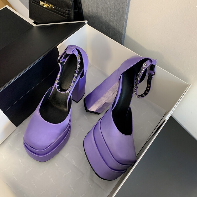 Giày Sandal Cao Gót Mũi Vuông Bằng satin Chống Thấm Nước Thời Trang Có size 34-43