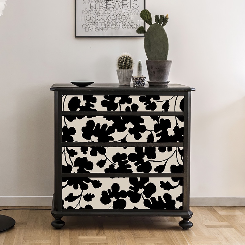 Giấy Dán Tường Họa Tiết Hoa Lá Trắng / Đen Trang Trí Nội Thất