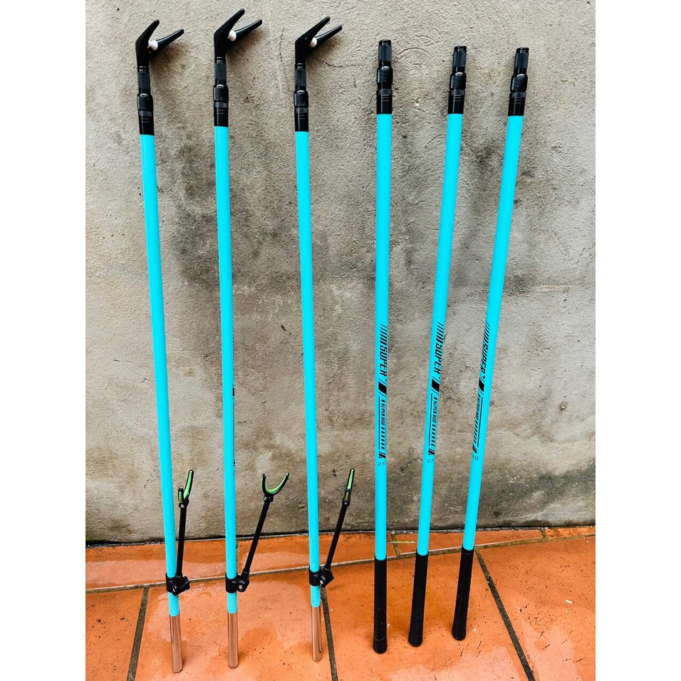 Gác cần và cán vợt câu đài cacbon SUPER ROD nhã lam, kích thước 2.1m, 2.4m, 2.7m ANam-Fishing