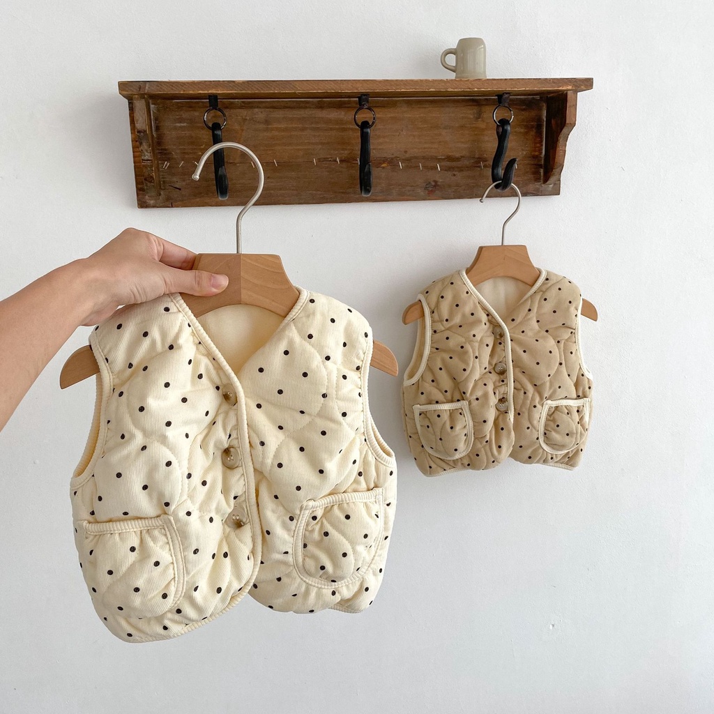 Áo Khoác cotton Không Tay Họa Tiết Chấm Bi Phong Cách Hàn Quốc Cho Bé Sơ Sinh v1oz