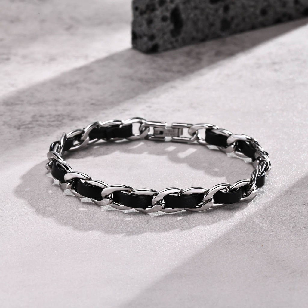 Vnox Vòng Tay Dạng Chuỗi Xích Bằng Thép Không Gỉ Màu Đen Thời Trang Cho Nam