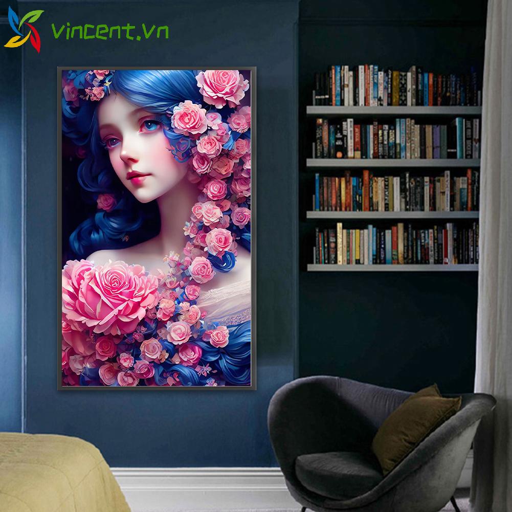 Bộ Tranh Thêu Chữ Thập Bằng cotton 11ct In Hình Cô Gái Và Hoa