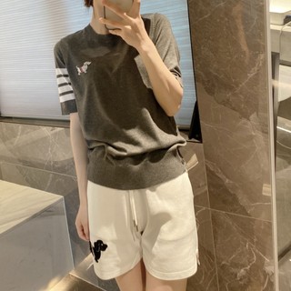 Thom Browne summer New Age slimming jacquard puppy round neck T-shirt loose casual sweater thin short sleeve top