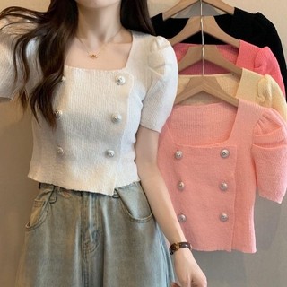 Áo Len ngắn tay bồng chất len dệt kim Thu đông Vivienne House