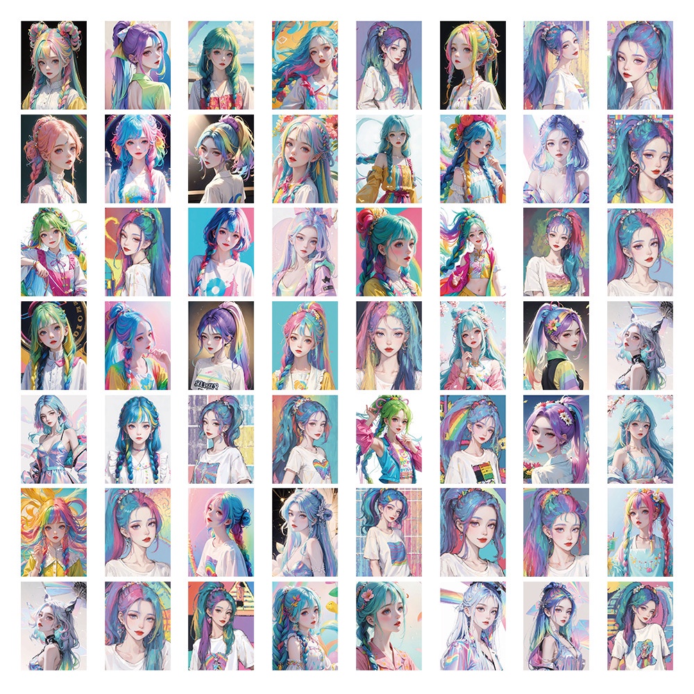 Bộ 60 Miếng Dán Trang Trí Mũ Bảo Hiểm / Bút Chì Họa Tiết Hoạt Hình graffiti Màu Cầu Vồng Xinh Xắn