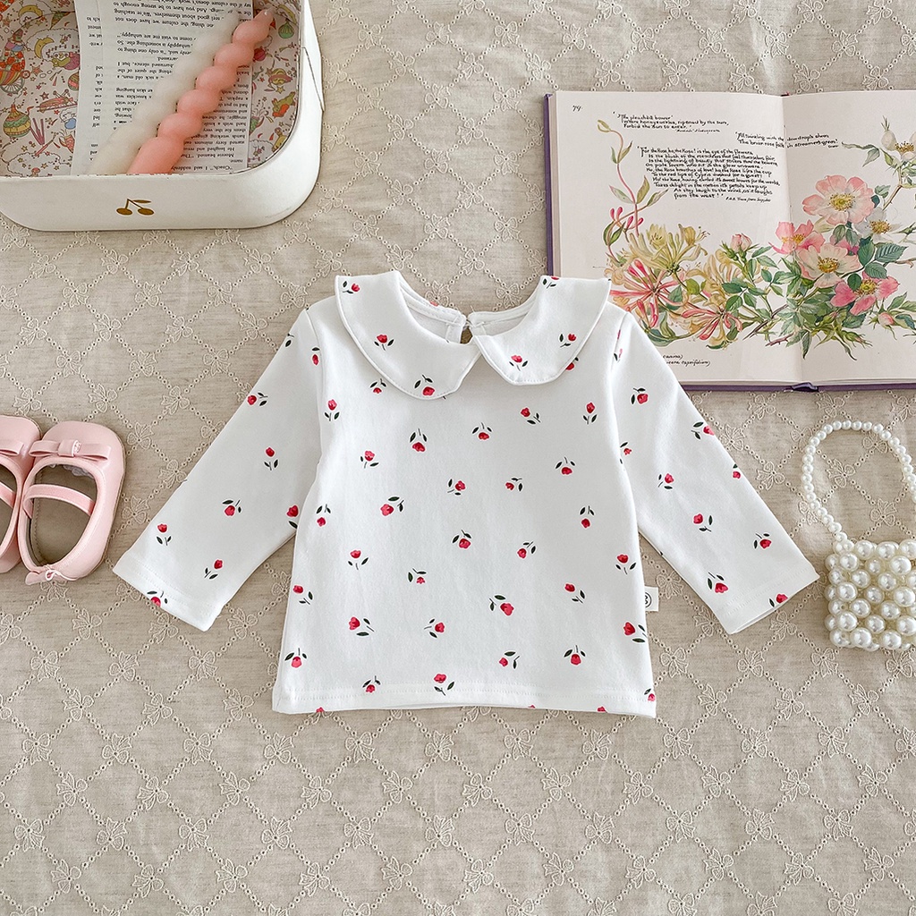 Áo Sơ Mi Tay Dài In Họa Tiết Thỏ Và Hoa Thời Trang Mùa Thu Cho Bé Gái 0-24 Tháng Tuổi