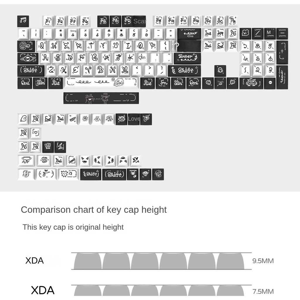 MONSTER STORY Cute Cartoon Black and White Keycaps Bàn Phím Cơ 139 Phím Màu Trắng Đen In Hình Hoạt Hình Dễ Thương