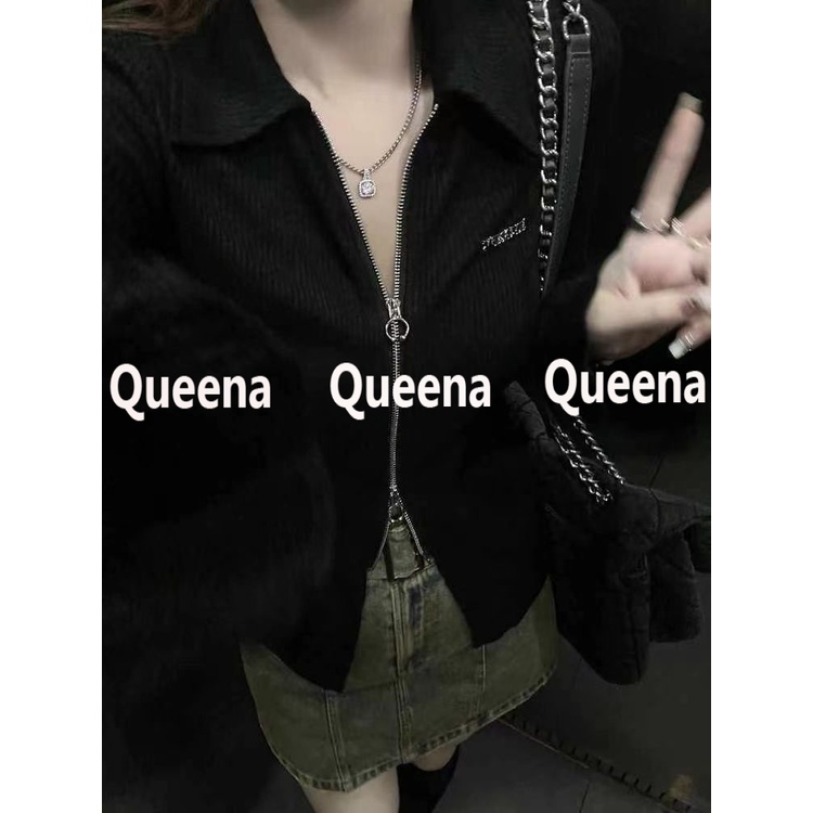 Queena Áo Len áo khoác cardigan áo cardigan Thời trang hàn quốc A21K0I5 36Z230909