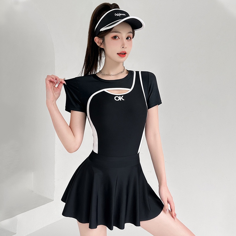 Đồ bơi nữ, liền thân tay ngắn kèm chân váy chất vải mềm mại và co giãn có size từ 44kg đến 62kg