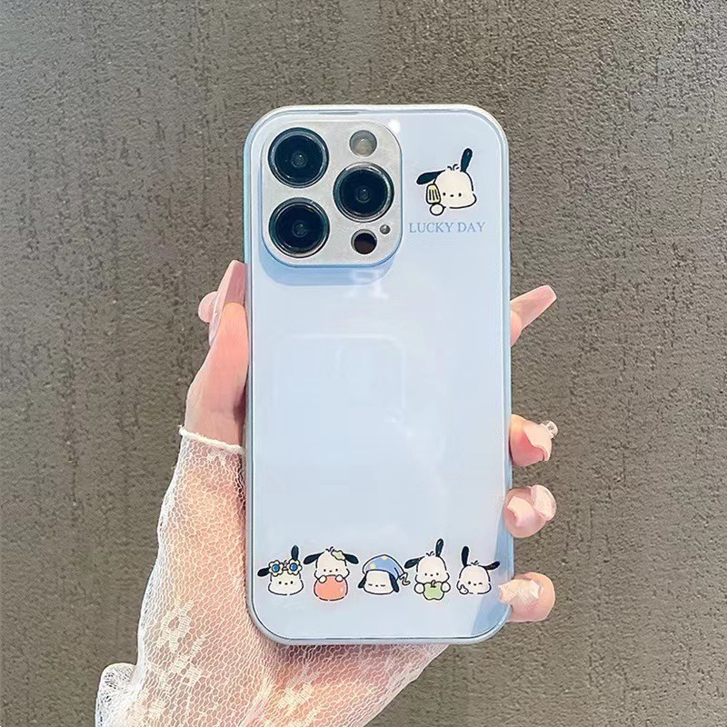 Iphone Ốp Điện Thoại Mặt Kính Hình Chú Chó Dễ Thương Cho Iphone11 12 14 promax 14 13 12 11 promax xs xr6 8 7 plus 11 12lm