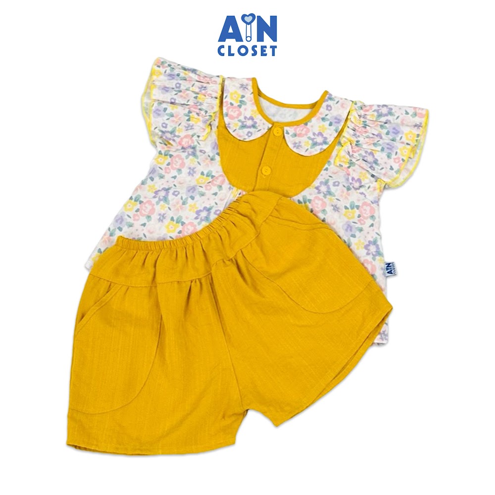 Bộ quần áo Ngắn bé gái họa tiết Hoa Nhí Sân Vườn quần vàng cotton - AICDBG0ACM0Q - AIN Closet