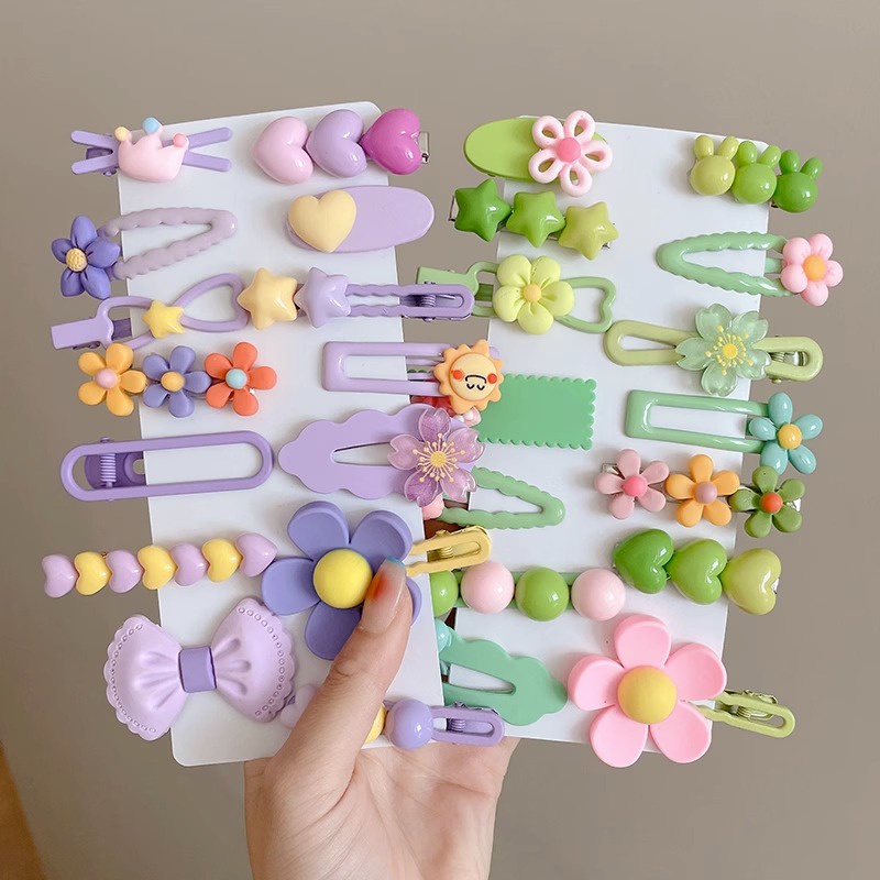 Set 14 Kẹp Tóc Nhiều Màu Sắc Dễ Thương Cho Bé Gái