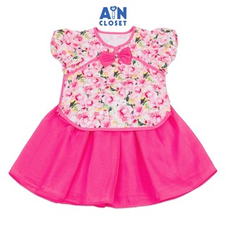 Set Áo váy bé gái Dân Quốc họa tiết hoa Mẫu Đơn Hồng Sen - AICDBGTNZY8O - AIN Closet