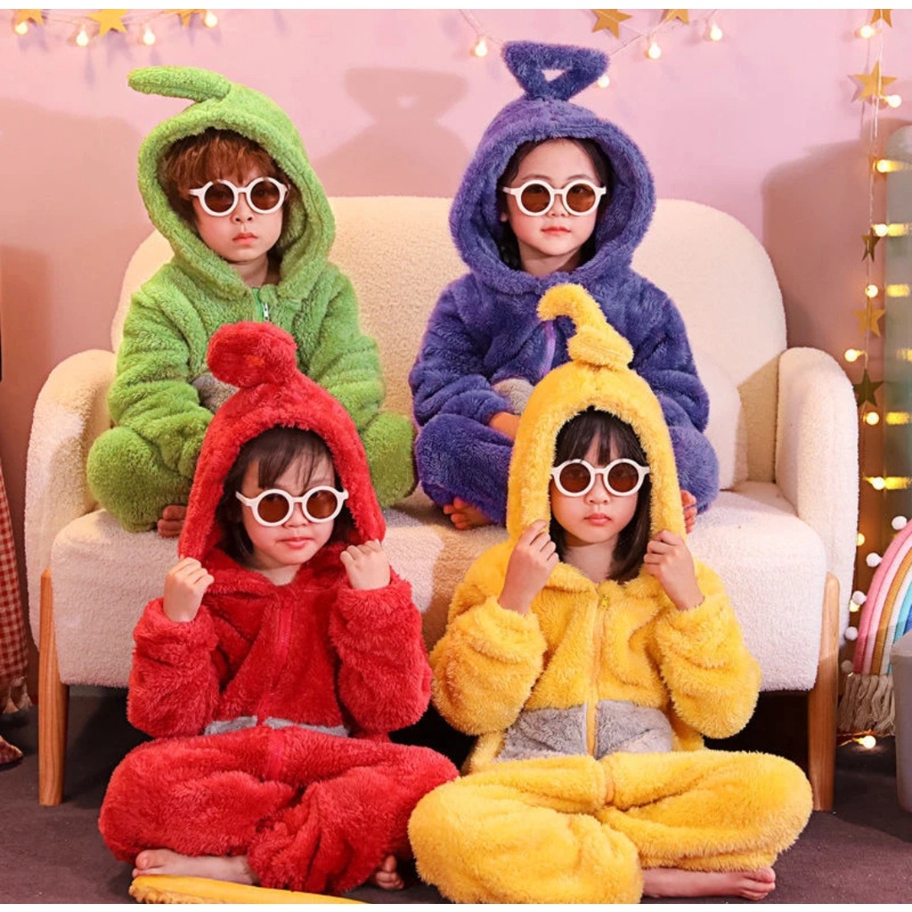 Cho Bé Gái Bộ Đồ Ngủ Liền Thân Bằng Lông Cừu San Hô Dày Dặn Họa Tiết Hoạt Hình Dễ Thương Cho Cặp Đôi