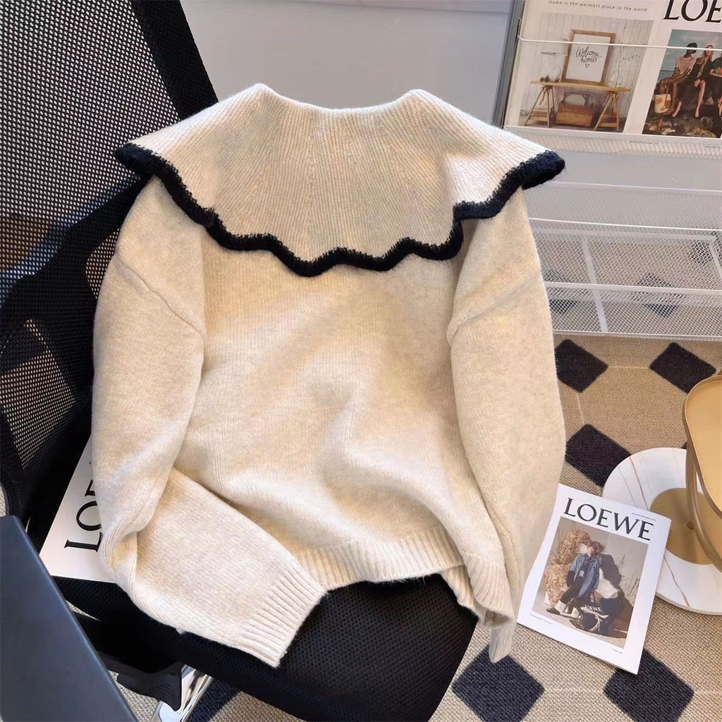 Áo Khoác cardigan Dệt Kim Cổ Búp Bê Dáng Rộng Thời Trang Mùa Thu Hàng Mới 2023