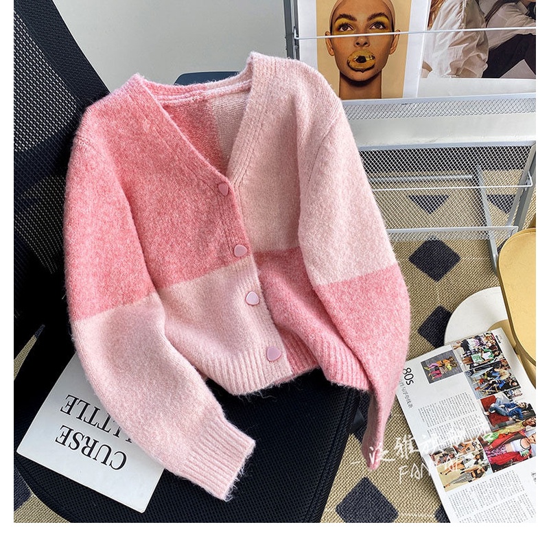 Soft waxy pink sweater cardigan women's spring and autumn style 2023 new popular style small short sweater sweater jacket