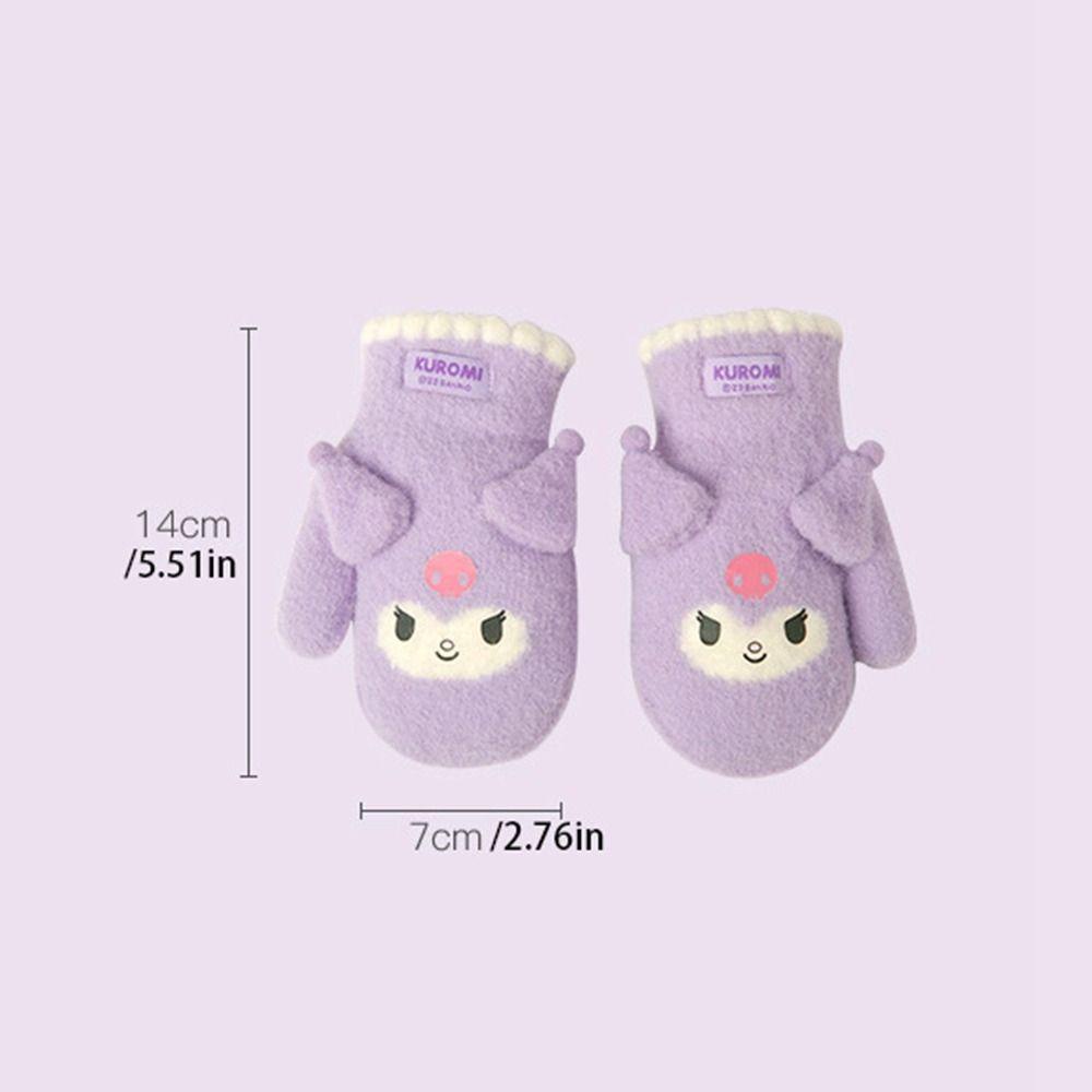 Daniels Găng Tay Dệt Kim Vải Lông Ấm Áp Chống Gió Họa Tiết Hoạt Hình Dễ Thương Có Dây Treo mymelody Kuromi Cho Bé