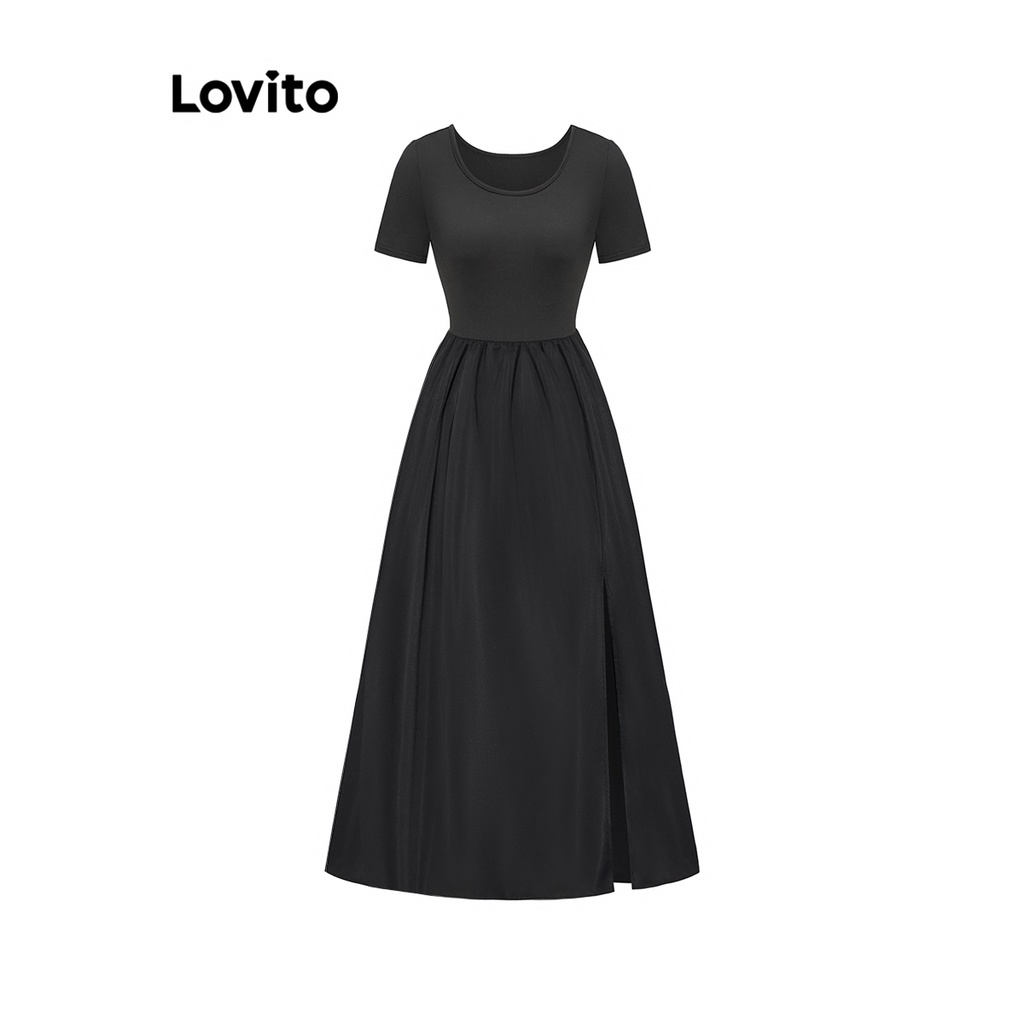 Lovito Váy xếp ly bằng vải trơn đơn giản thanh lịch dành cho nữ L65ED152