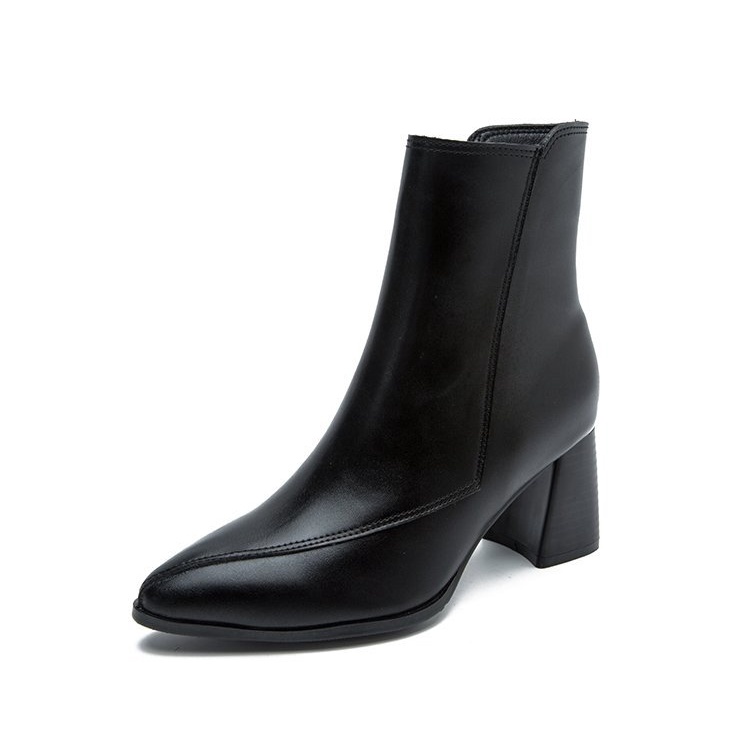 Hong Kong Premium shoes❥Giày Bốt martin Mũi Nhọn Gót Dày Phối Khóa Kéo Bên Hông Kiểu Hàn Quốc Thời Trang Thu Đông Cho Nữ