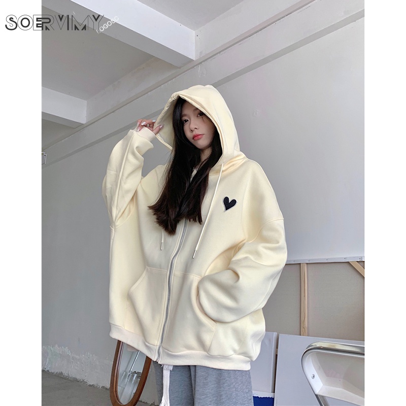 Áo khoác hoodie SOERVIMY WWY2391GWY38Z230919 phối khóa kéo thoải mái thời trang cổ điển cho nữ | BigBuy360 - bigbuy360.vn