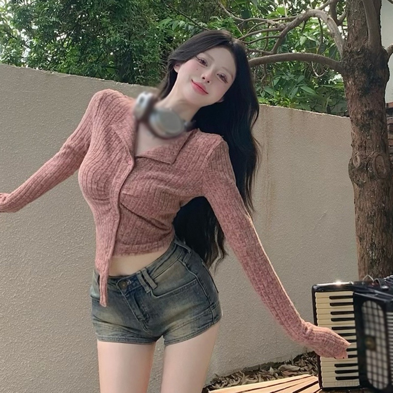 Áo croptop Dệt Kim Màu Trơn Dáng Ôm Thời Trang Cho Nữ