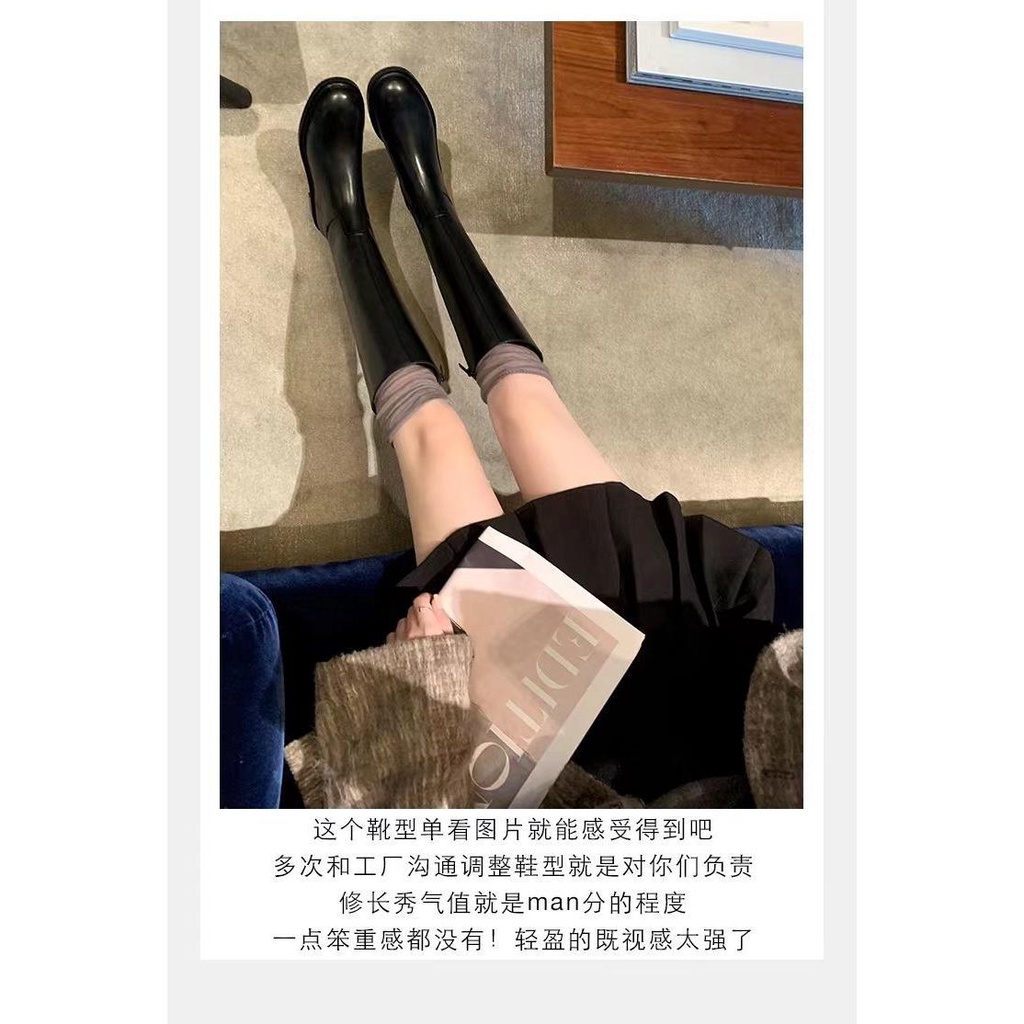 Grape mom sheii ~ Giày Bốt Da Thật Mũi Tròn Gót Thấp Phối Khóa Kéo Bên Hông Phong Cách Âu Mỹ Thời Trang Thu Đông 2023