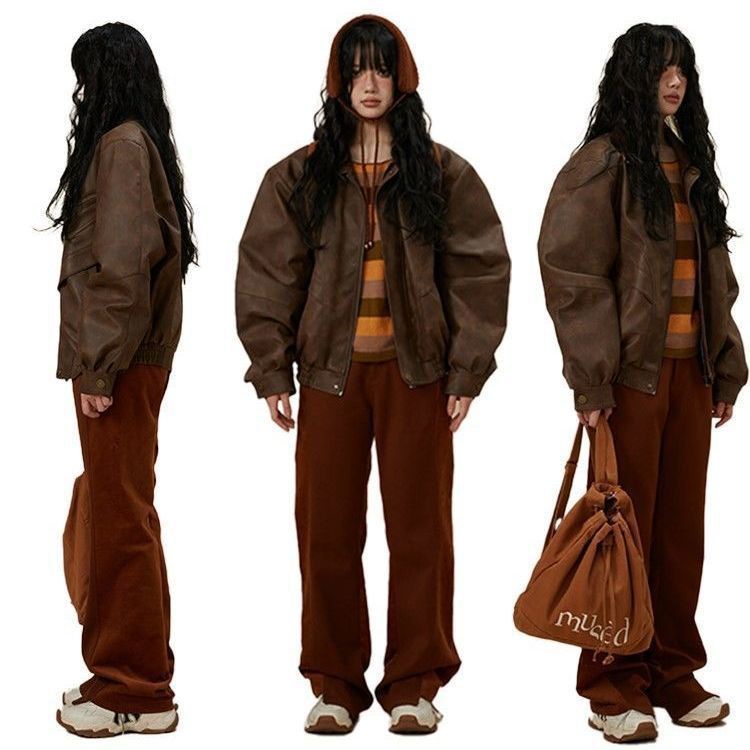 Áo Khoác Da Dáng Rộng Phong Cách Mỹ Thời Trang Mùa Thu 2023
