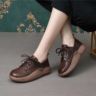 Giày Da Đế Dày Phong Cách retro Cá Tính Cho Nữ