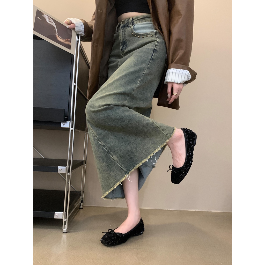 Giày Búp Bê mary jane Đế Bằng Đính Kim Sa Lấp Lánh Phong Cách retro Pháp Cho Nữ