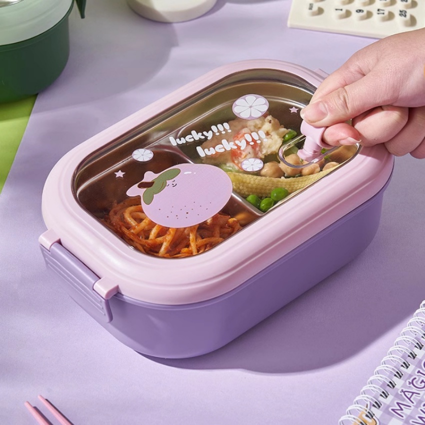 Hộp đựng cơm giữ nhiệt inox hình trái cây cho văn phòng, thiết kế 2 ngăn kèm nắp đậy chắc chắn, chất liệu nhựa an toàn