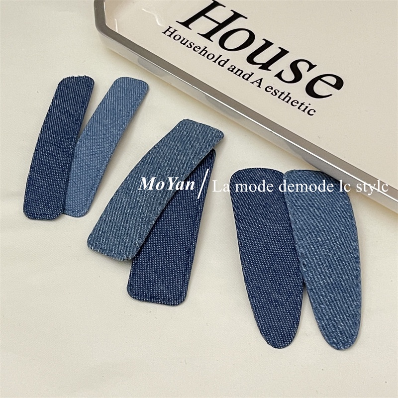 Kẹp Tóc Vải denim Họa Tiết Hình Học Phong Cách retro Thời Trang Cho Nữ