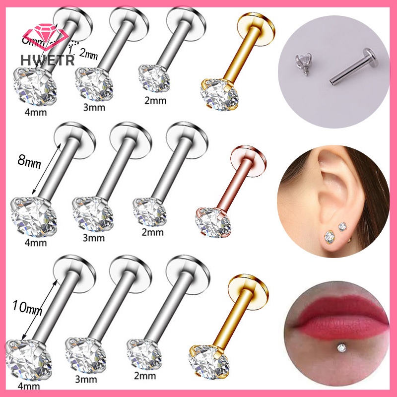 Hwwtr Khuyên Tai Xỏ Lỗ Bên Trong Đính Đá zircon Môi / Môi / Cơ Thể Mới