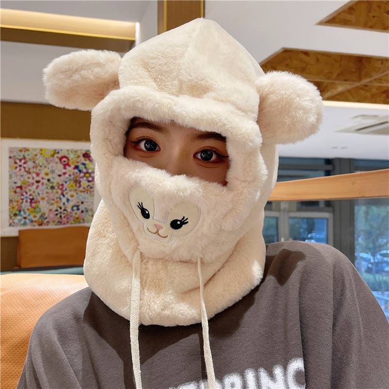 Ere1 Nón Trùm Đầu Kèm Khẩu Trang Giữ Ấm Chống Gió Hình Gấu Dâu Tây Dễ Thương Cho Nữ