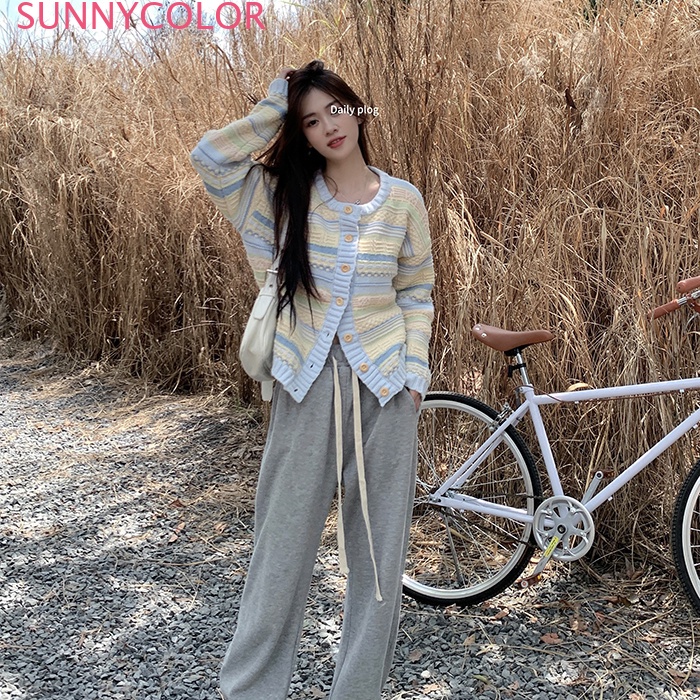 SUNNYCOLOR Áo Len áo khoác cardigan Comfortable Korean Thể thao Đơn giản WMY239000L39Z230926