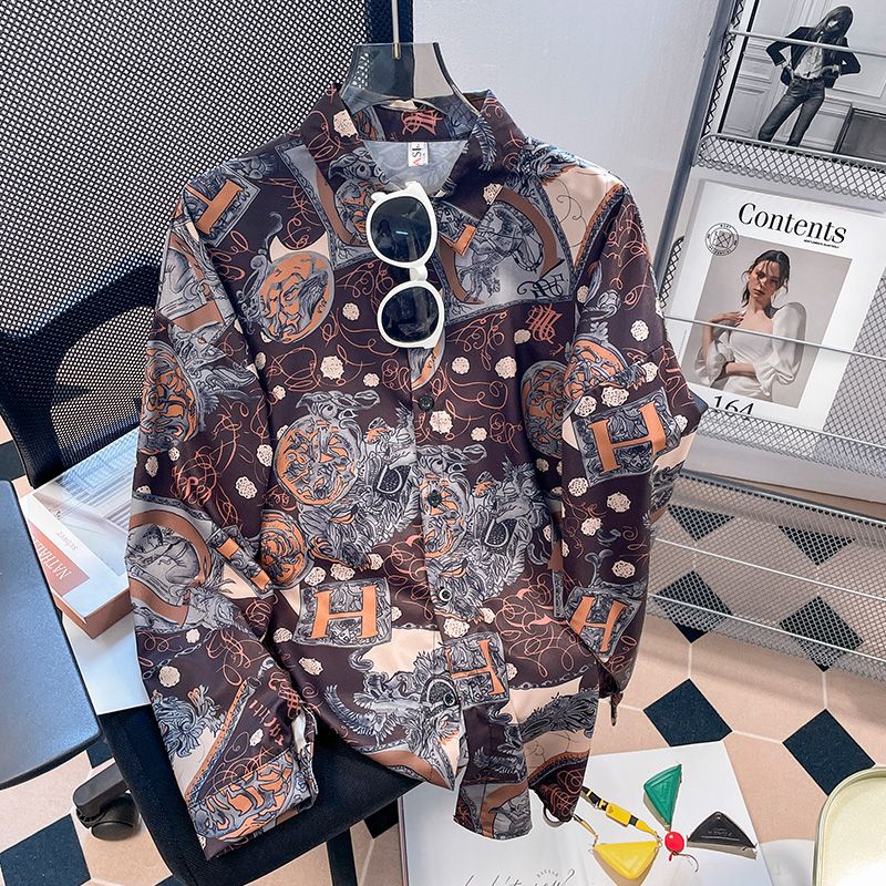 Áo Sơ Mi Tay Dài Dáng Rộng In Họa Tiết Phong Cách Hồng Kông Cổ Điển Thời Trang Mùa Thu Cho Nữ