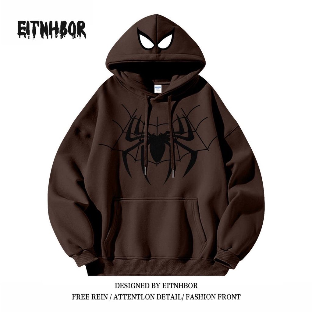 Áo Khoác Hoodie Dáng Rộng In Hình Người Nhện Phong Cách retro Mỹ Thời Trang Thu Đông Cho Cặp Đôi